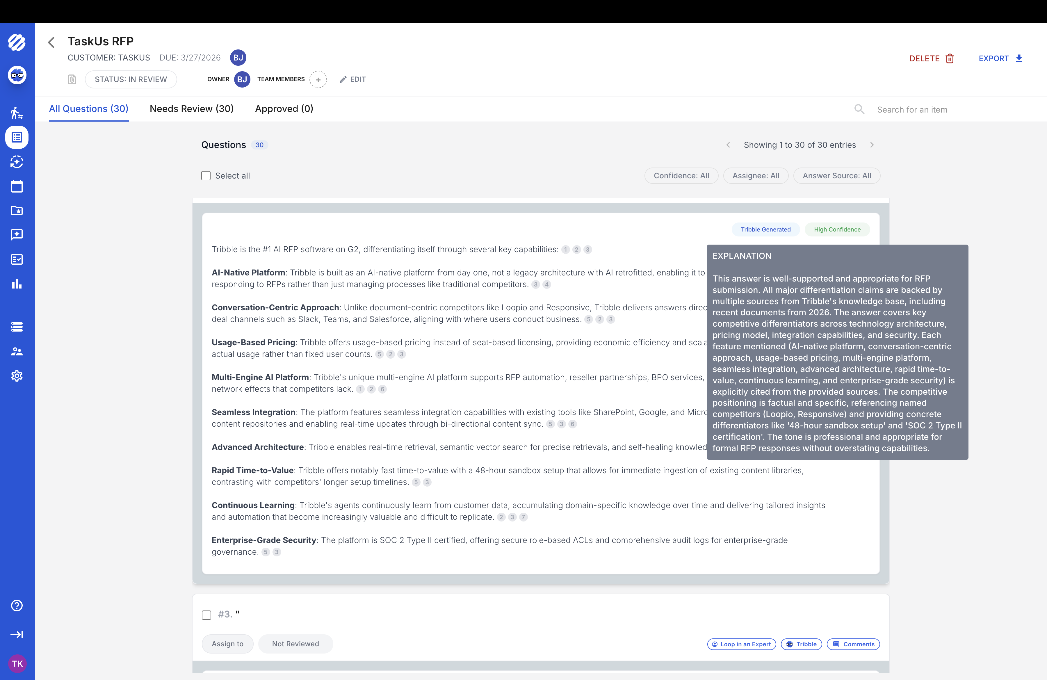 AI explanation panel showing answer sourcing